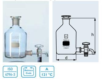 Duran Aspirator (LEVELLING) Bottle Tubulated with Standard Groun Joint, Complete with Standard Ground Stopcock and Standar Ground Stopper Duran Aspirator (LEVELLING) Bottle Tubulated with Standard Groun Joint, Complete with Standard Ground Stopcock and Standar Ground Stopper