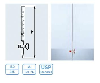 DURAN Burette with Straight Standard Ground Stopcock and with PTFE Key, Class AS, 30 Seconds Waiting Time