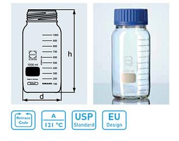 Frasco de Laboratório GLS 80 Duran Gargalo Largo com Rosca GLS 80