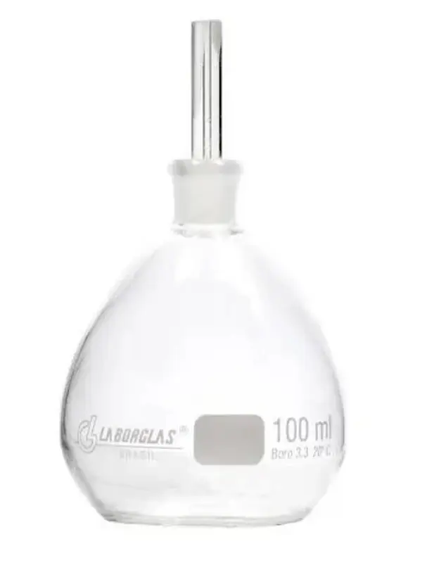 Picnômetro de vidro com termômetro